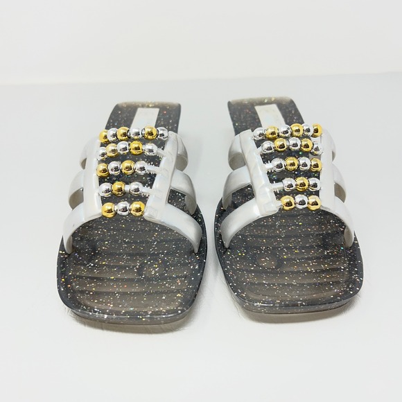 Palm Harbour Shoes - Womens Chunky Jelly Slide Sandals 8 Black Beaded Glitter Y2K Retro Statement